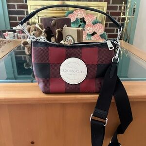 New condition Red and Black Buffalo Check Coach Crossbody